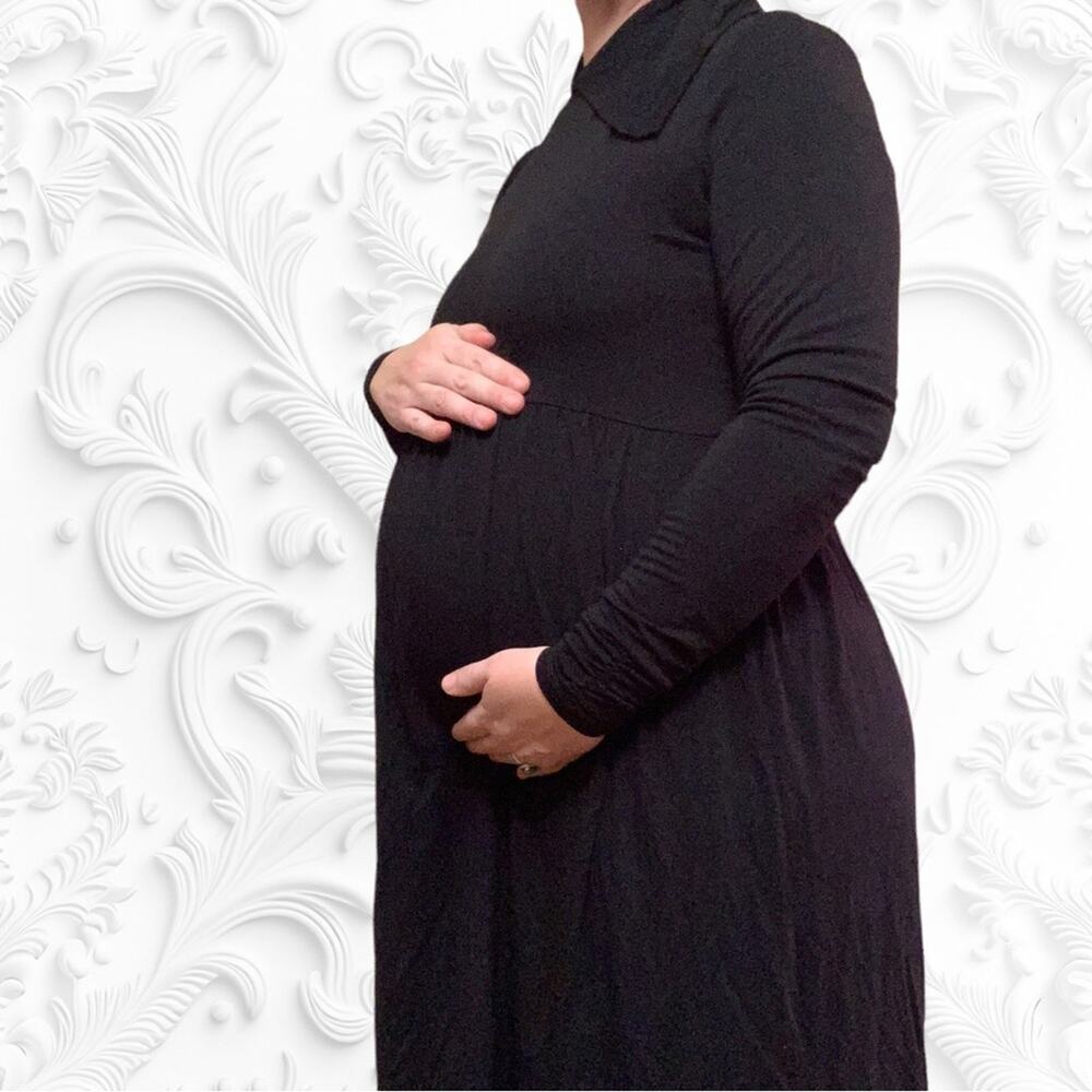 Motherhood Large Black Maternity dress Soft Comfortable Long sleeve flare neck